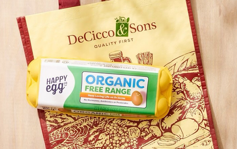 DeCicco's reusable bag with organic eggs carton